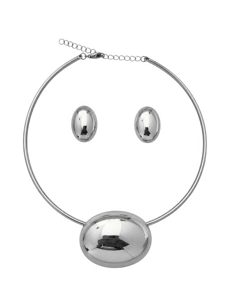 Conjunto Choker Aro e Brinco Folheado a Ouro 18k e Prata Oval Liso