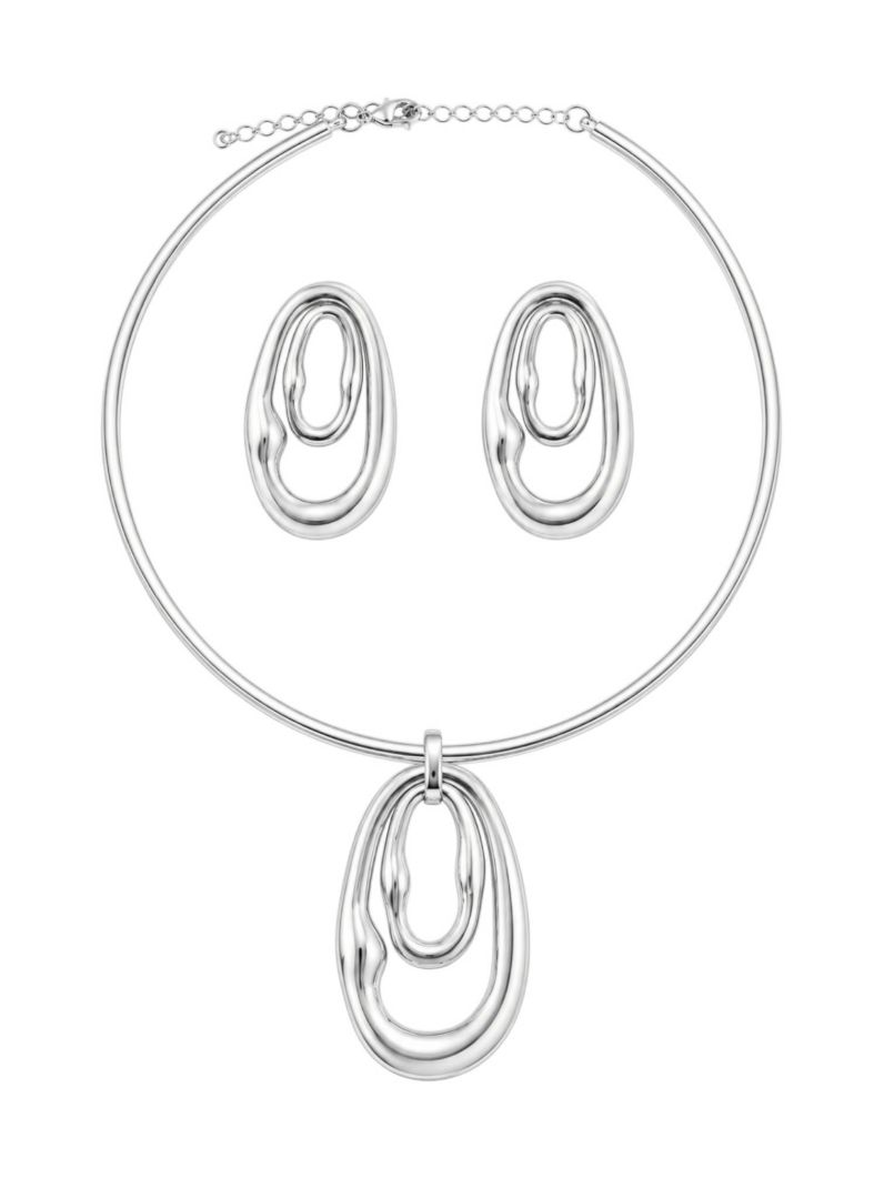 Conjunto Choker Aro e Brinco Folheado a Ouro 18k e Prata Oval Martelado