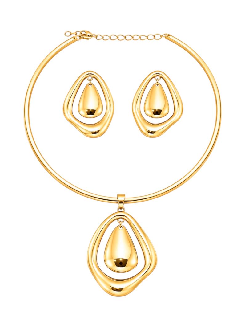 Conjunto Choker Aro e Brinco Folheado a Ouro 18k e Prata Pingente Liso