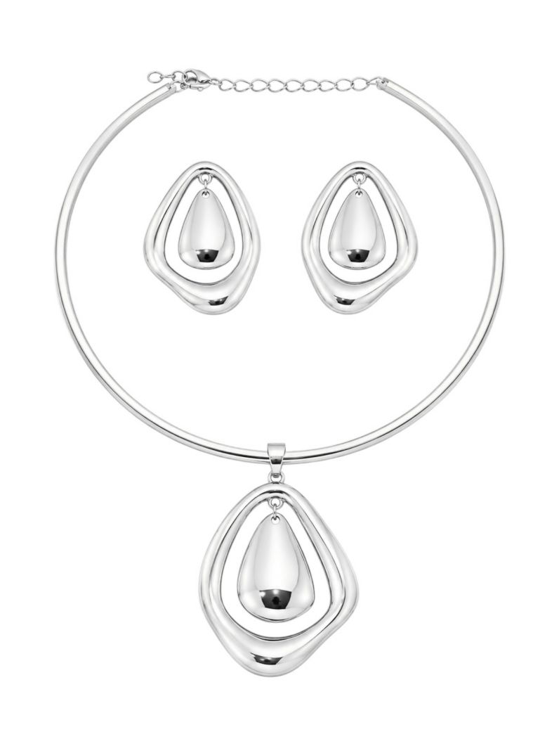 Conjunto Choker Aro e Brinco Folheado a Ouro 18k e Prata Pingente Liso