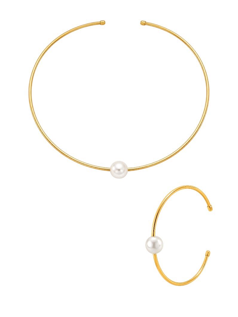 Conjunto Choker Aro e Brinco Folheado a Ouro 18k Pérola