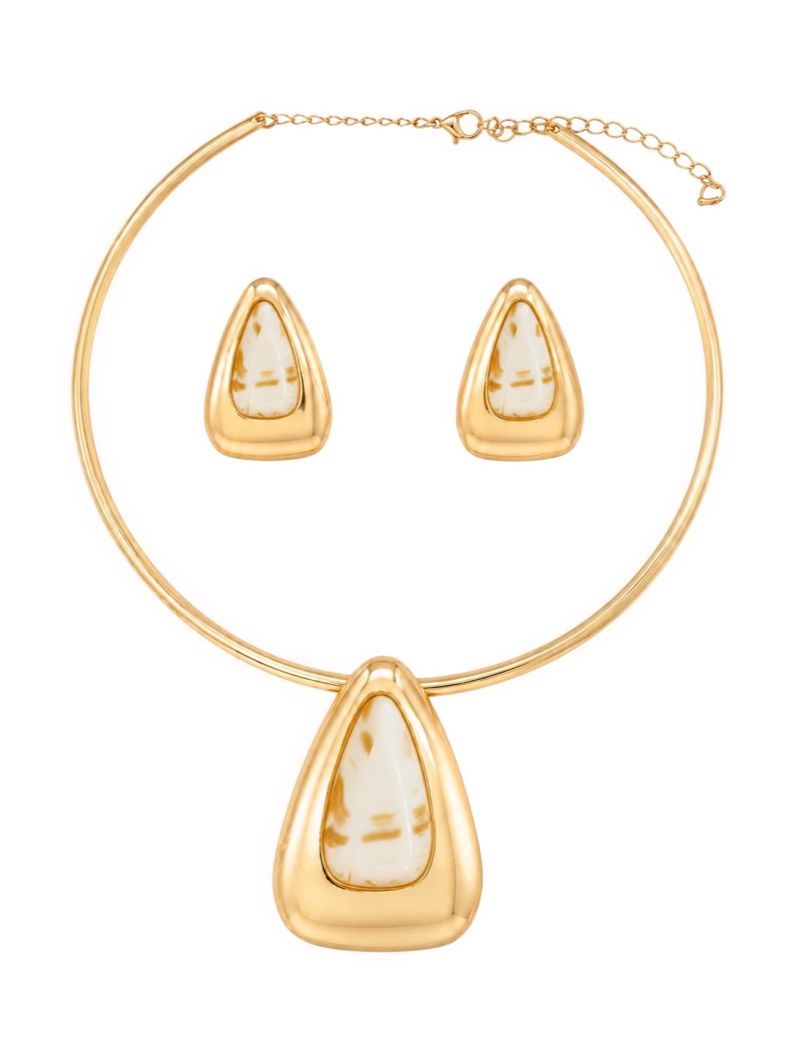 Conjunto Choker Aro e Brinco Folheado a Ouro 18k Triangulo Resinado
