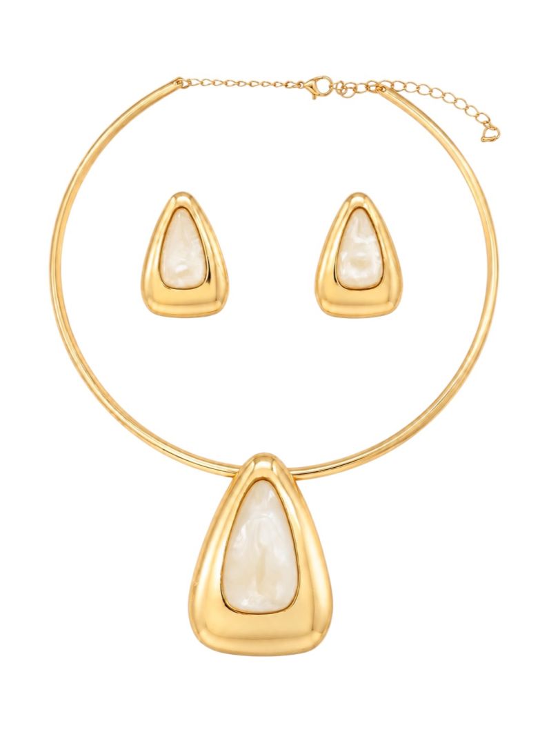 Conjunto Choker Aro e Brinco Folheado a Ouro 18k Triangulo Resinado