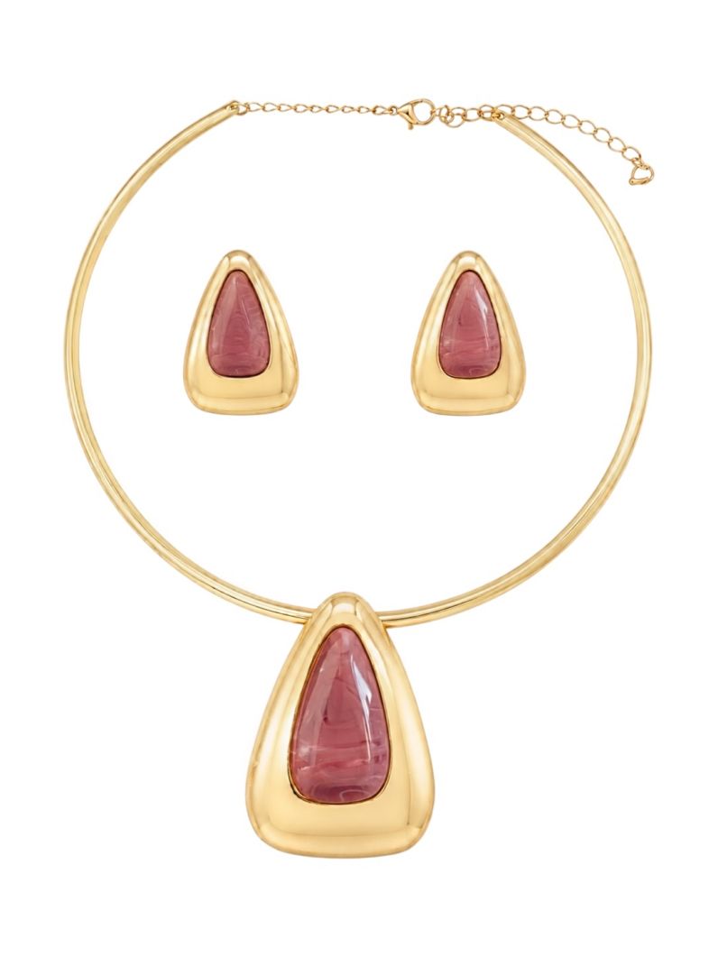 Conjunto Choker Aro e Brinco Folheado a Ouro 18k Triangulo Resinado