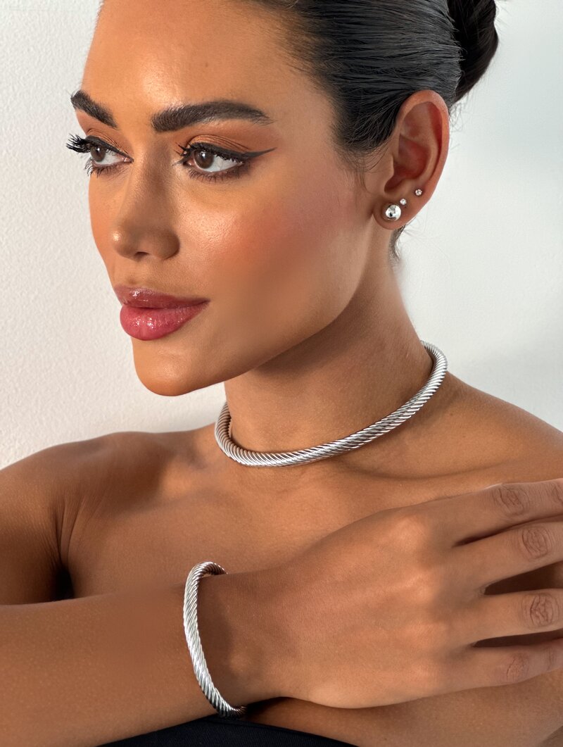 Conjunto Choker e Bracelete Folheado a Ouro 18k e Prata Aro Torcido