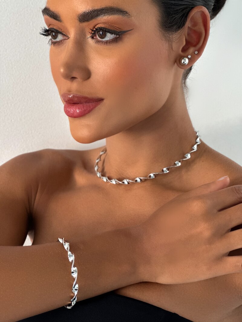 Conjunto Choker e Bracelete Folheado a Ouro 18k e Prata Aro Torcido Liso