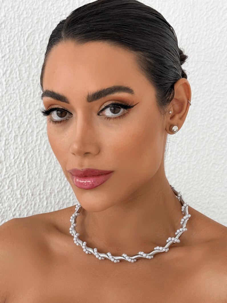 Conjunto Choker e Brinco Com Pérolas Folheado a Ouro 18k e Prata Maya
