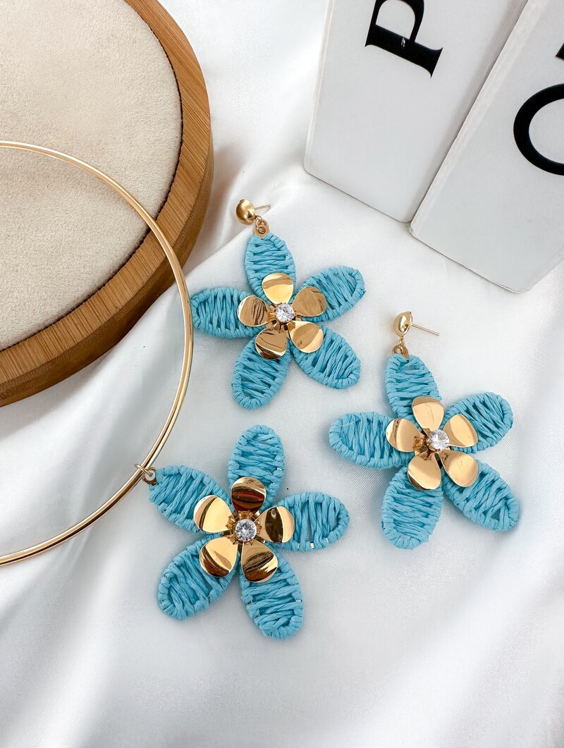 Conjunto Choker e Brinco Folheado a Ouro 18k Aro com Flor de Palha