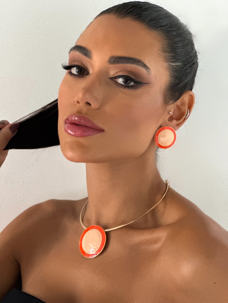 Conjunto Choker e Brinco Folheado a Ouro 18k com Botton Resinado