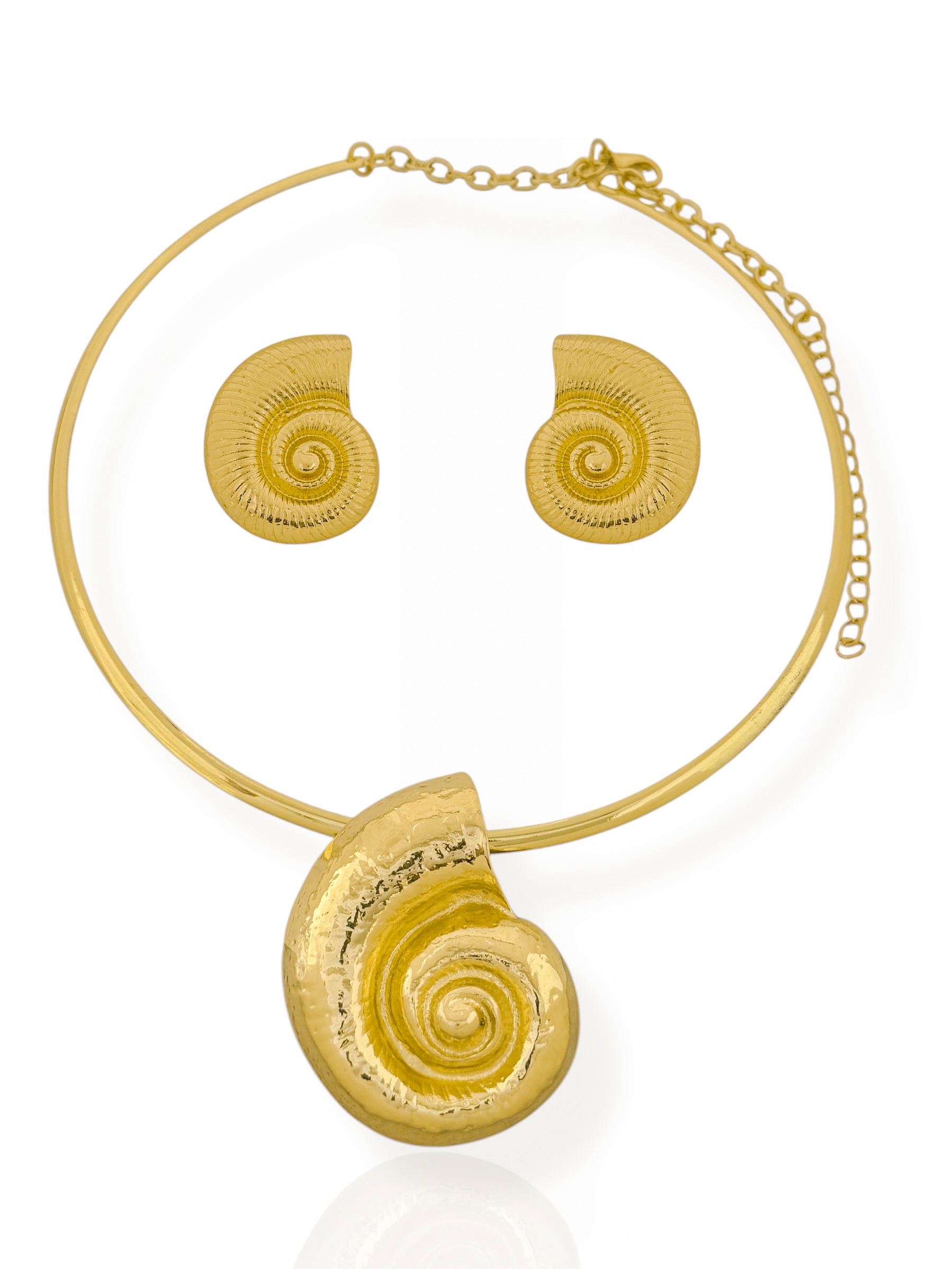 Conjunto Choker e Brinco Folheado a Ouro 18k e Prata Aro Com Concha