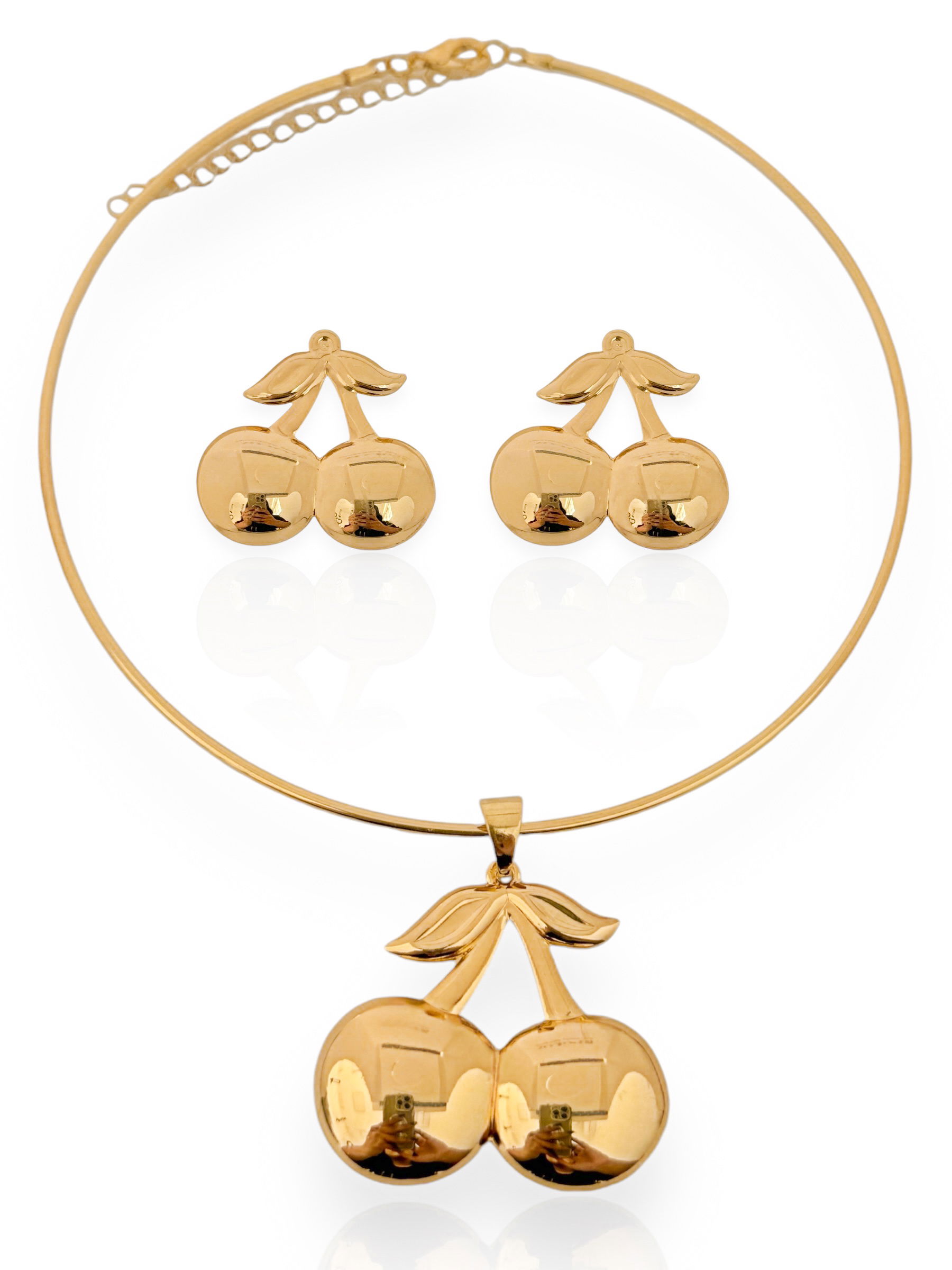 Conjunto Choker e Brinco Folheado a Ouro 18k e Prata Cereja