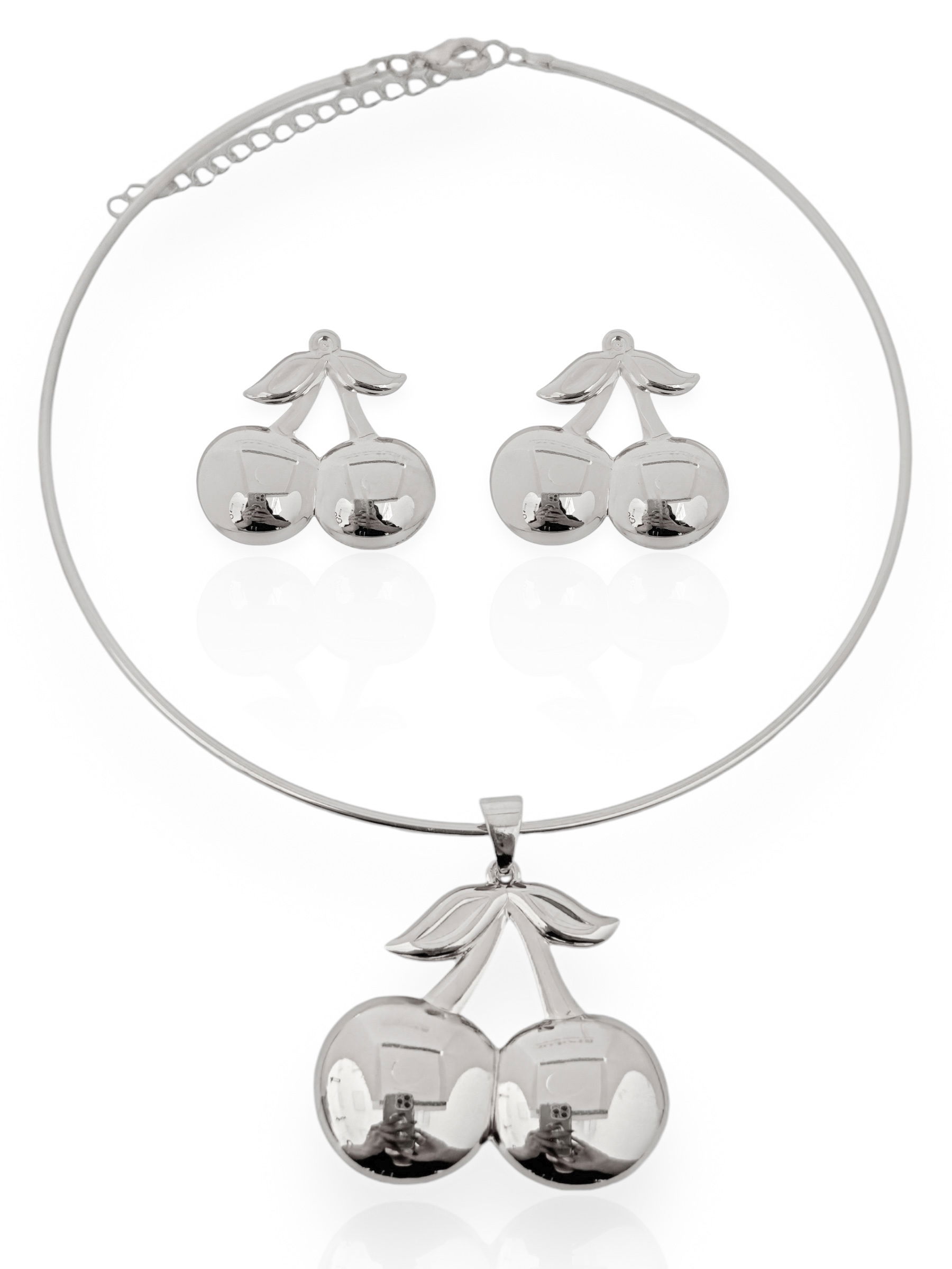 Conjunto Choker e Brinco Folheado a Ouro 18k e Prata Cereja