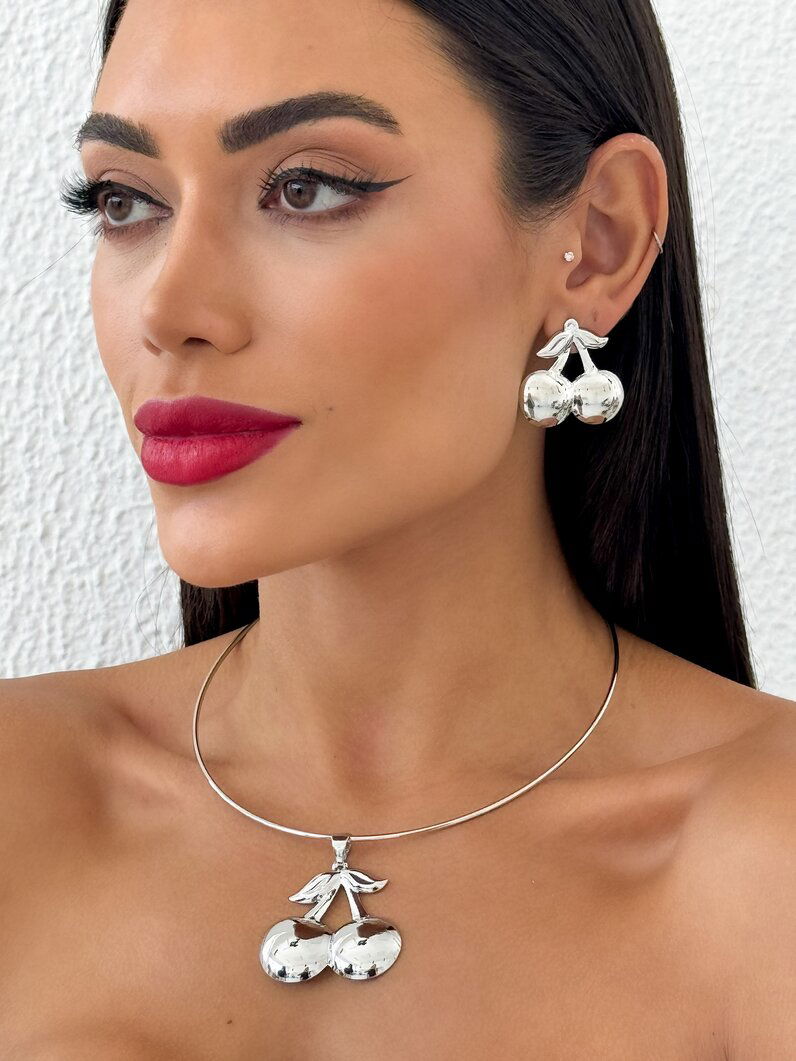 Conjunto Choker e Brinco Folheado a Ouro 18k e Prata Cereja