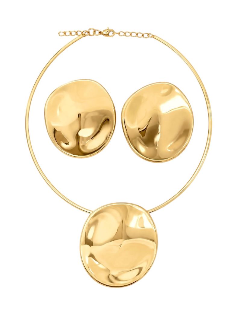 Conjunto Choker e Brinco Folheado a Ouro 18k e Prata Circulos Liso