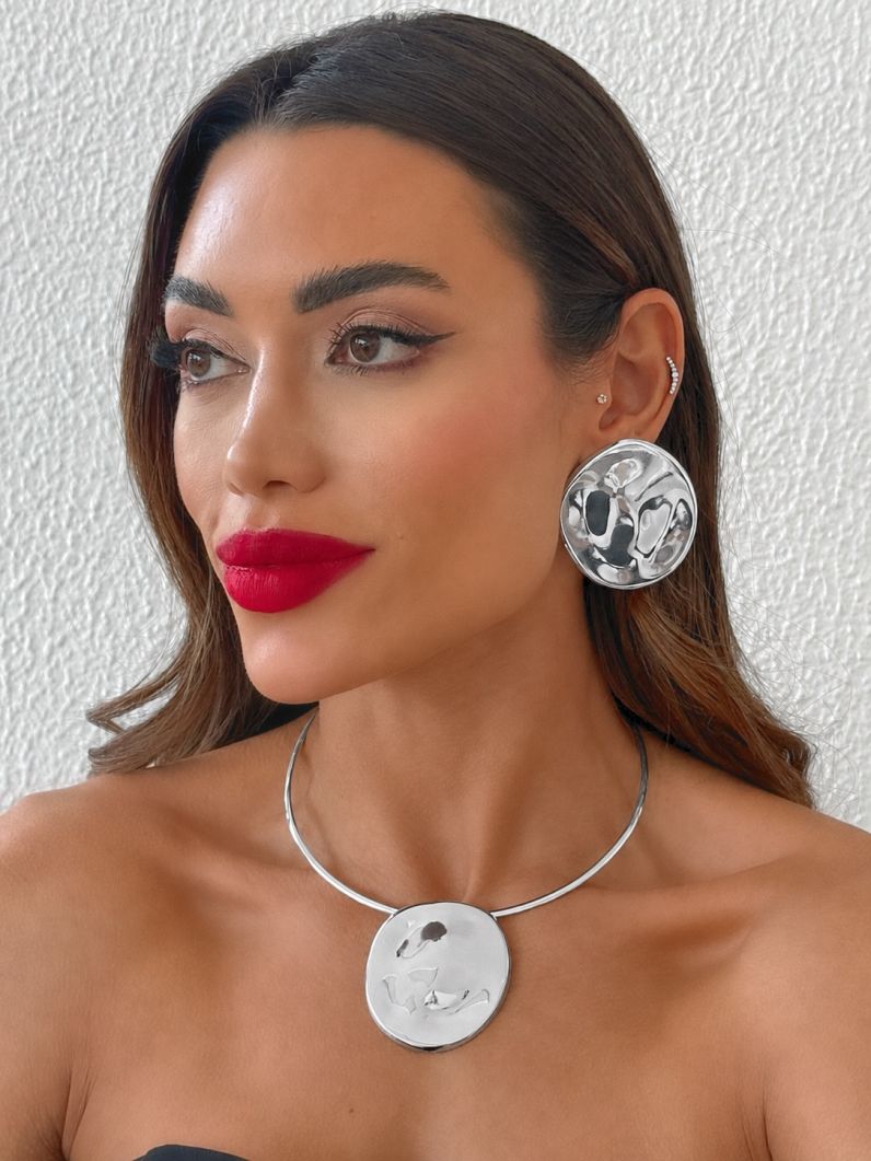 Conjunto Choker e Brinco Folheado a Ouro 18k e Prata Circulos Liso