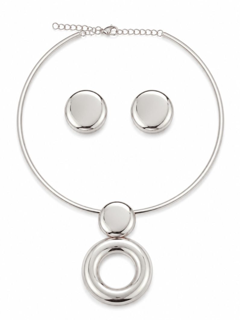 Conjunto Choker e Brinco Folheado a Ouro 18k e Prata Circulos Lisos e Vazado