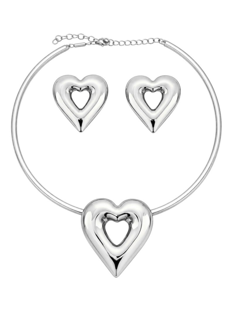 Conjunto Choker e Brinco Folheado a Ouro 18k e Prata Coração Vazado
