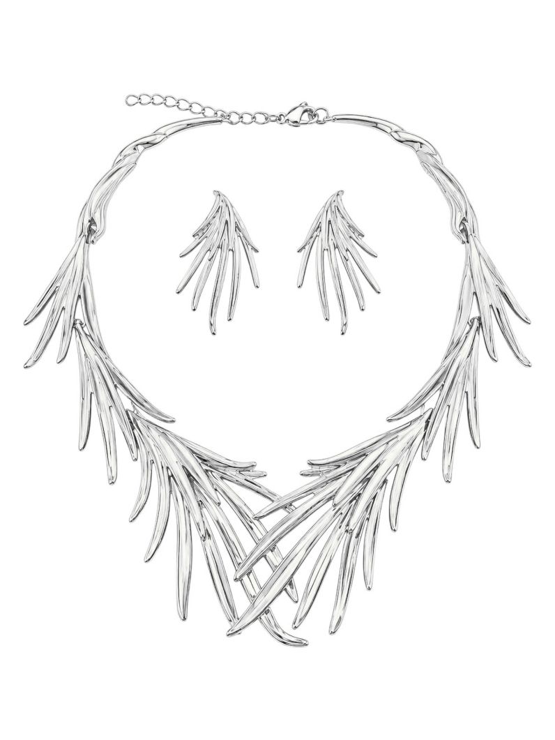 Conjunto Choker e Brinco Folheado a Ouro 18k e Prata Design Folhas Texturizadas
