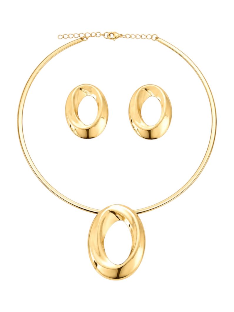 Conjunto Choker e Brinco Folheado a Ouro 18k e Prata Design Oval Vazado