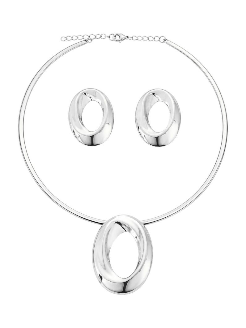 Conjunto Choker e Brinco Folheado a Ouro 18k e Prata Design Oval Vazado
