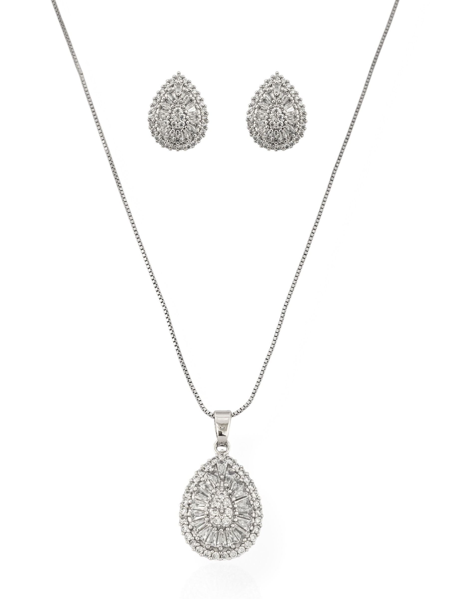 Conjunto Colar e Brinco Folheado a Ouro 18k e Prata Gota Cravejada