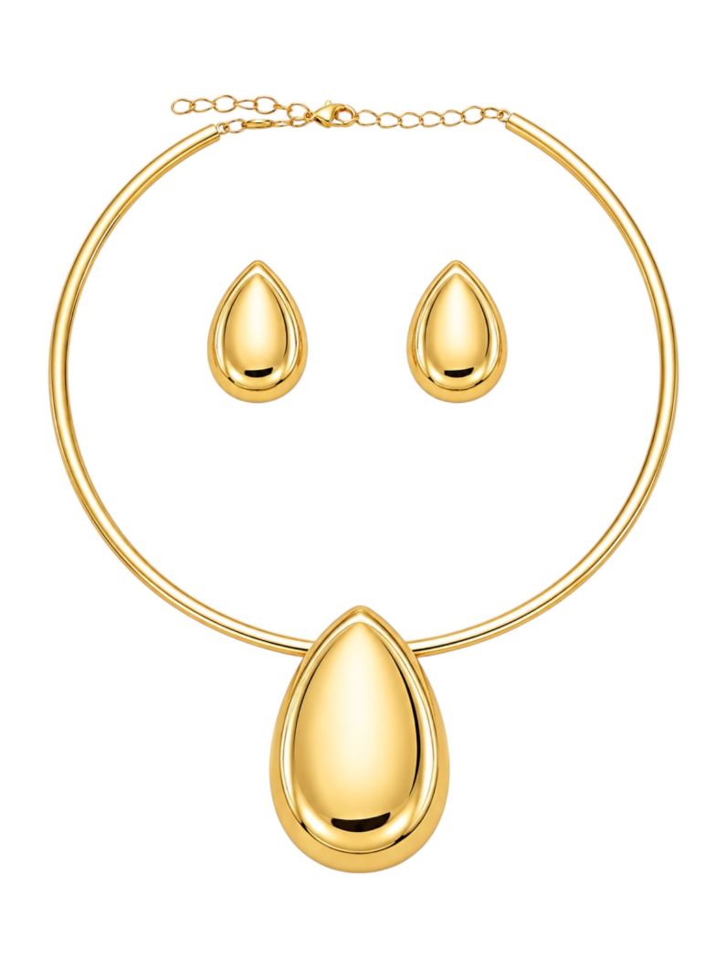 Conjunto Choker e Brinco Folheado a Ouro 18k e Prata Gota Curva