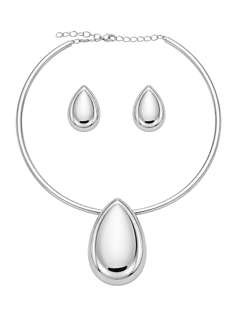 Conjunto Choker e Brinco Folheado a Ouro 18k e Prata Gota Curva