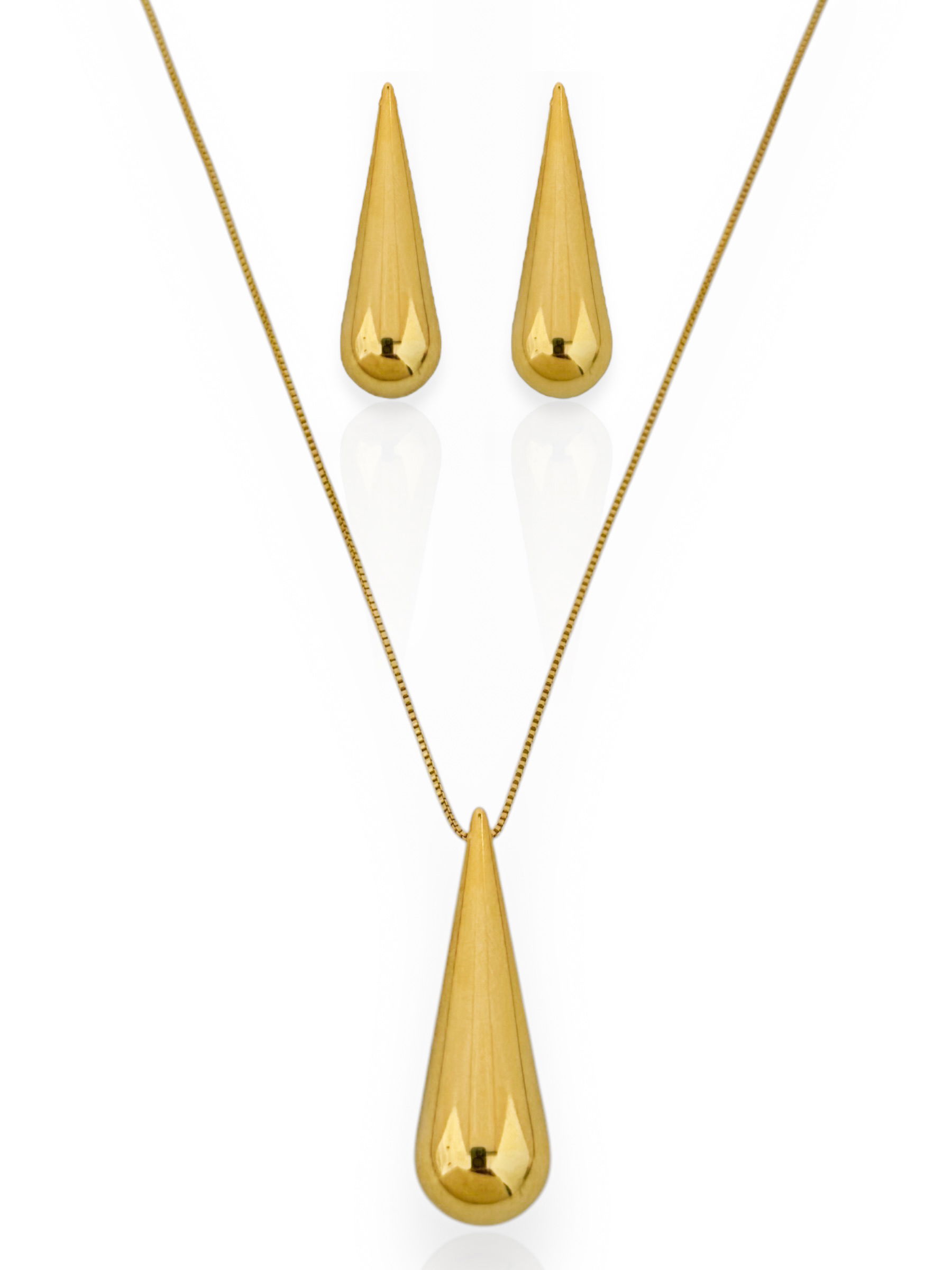 Conjunto Choker e Brinco Folheado a Ouro 18k e Prata Gota Longa Agulha