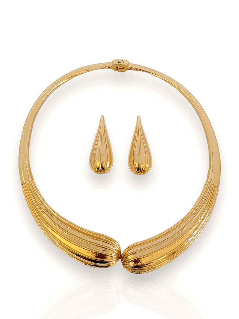 Conjunto Choker e Brinco Folheado a Ouro 18k e Prata Gota Texturizadas