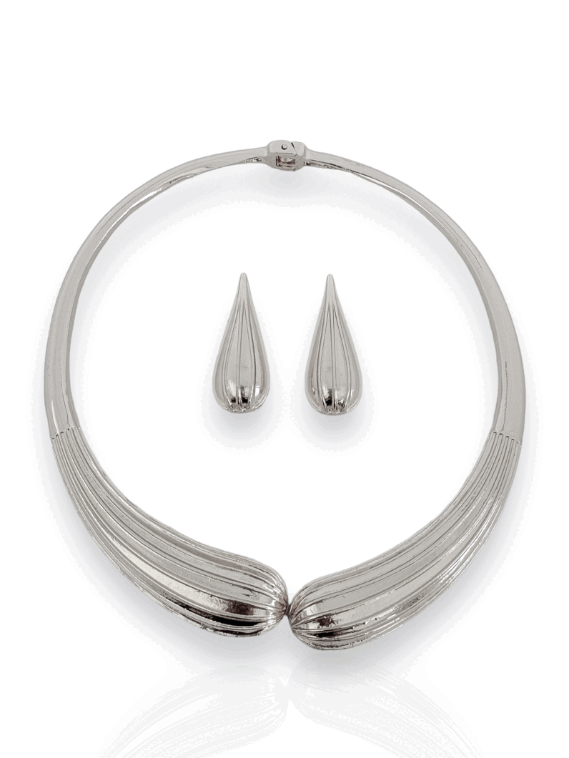Conjunto Choker e Brinco Folheado a Ouro 18k e Prata Gota Texturizadas