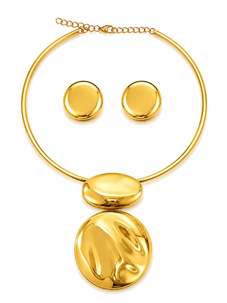 Conjunto Choker e Brinco Folheado a Ouro 18k e Prata Lisos