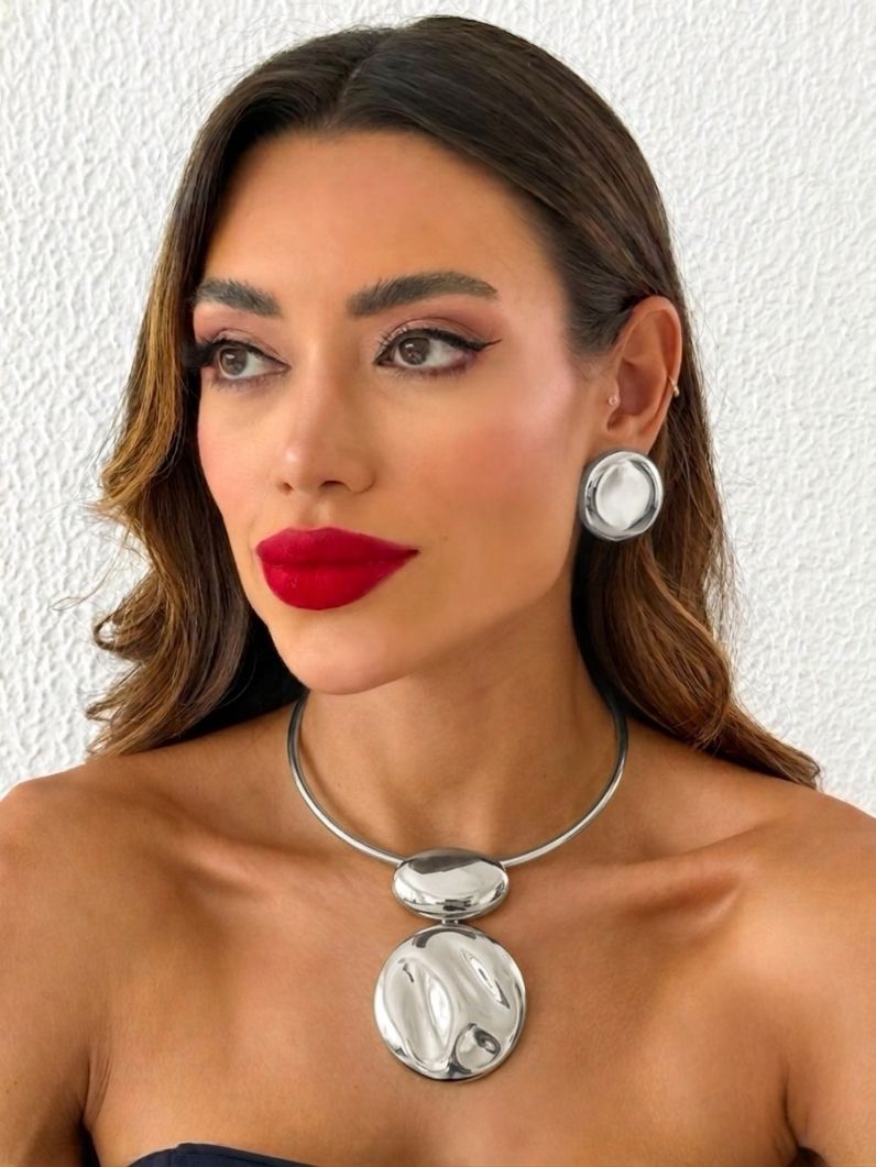 Conjunto Choker e Brinco Folheado a Ouro 18k e Prata Lisos