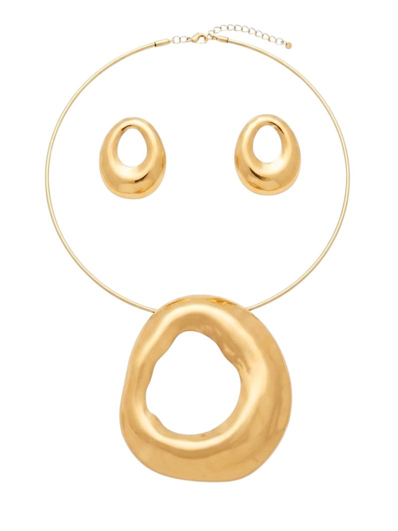 Conjunto Choker e Brinco Folheado a Ouro 18k e Prata Oval Vazado