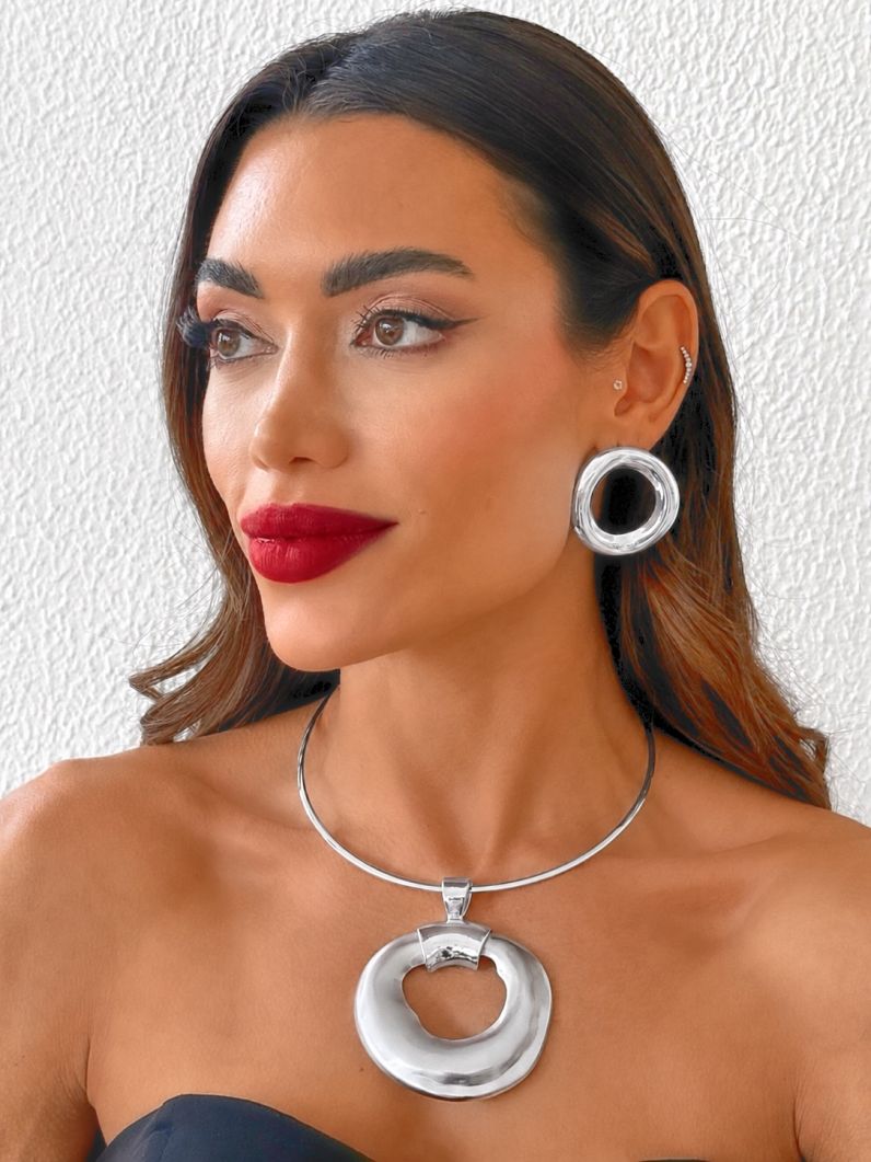 Conjunto Choker e Brinco Folheado a Ouro 18k e Prata Oval Vazado