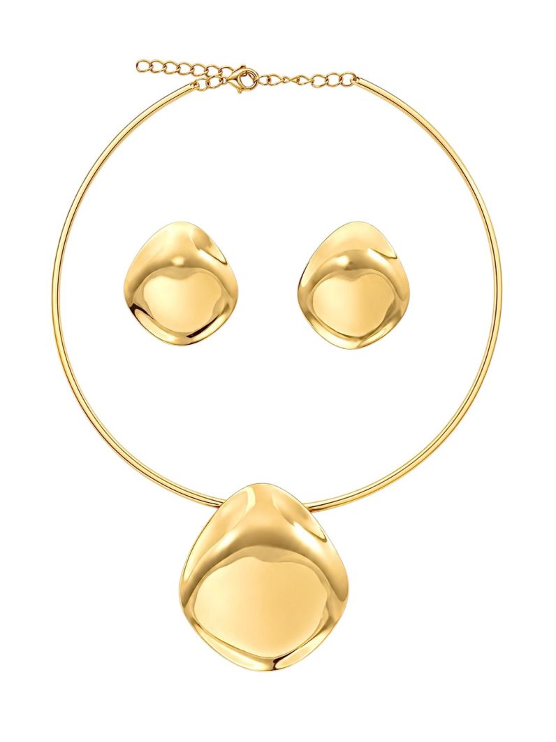 Conjunto Choker e Brinco Folheado a Ouro 18k e Prata Placa Lisa