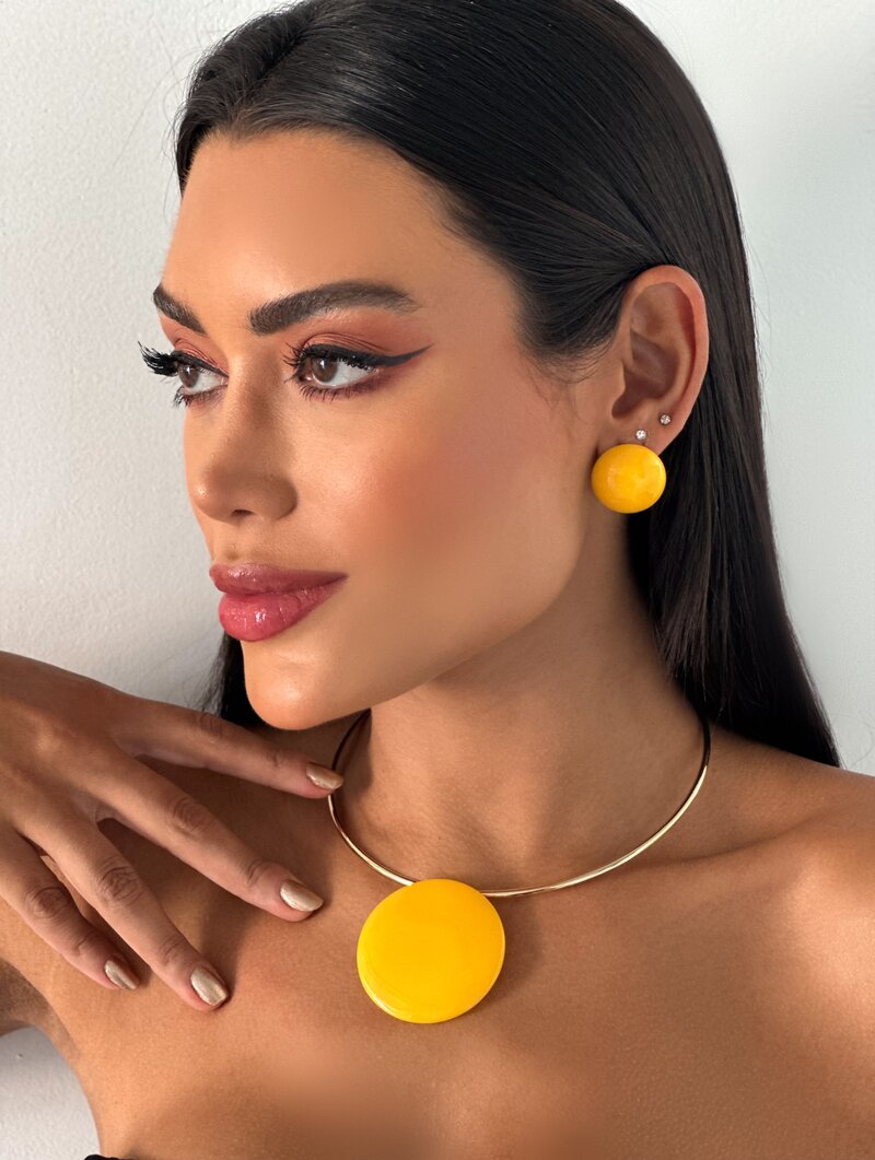 Conjunto Choker e Brinco Folheado a Ouro 18k Maxi Botton Cores