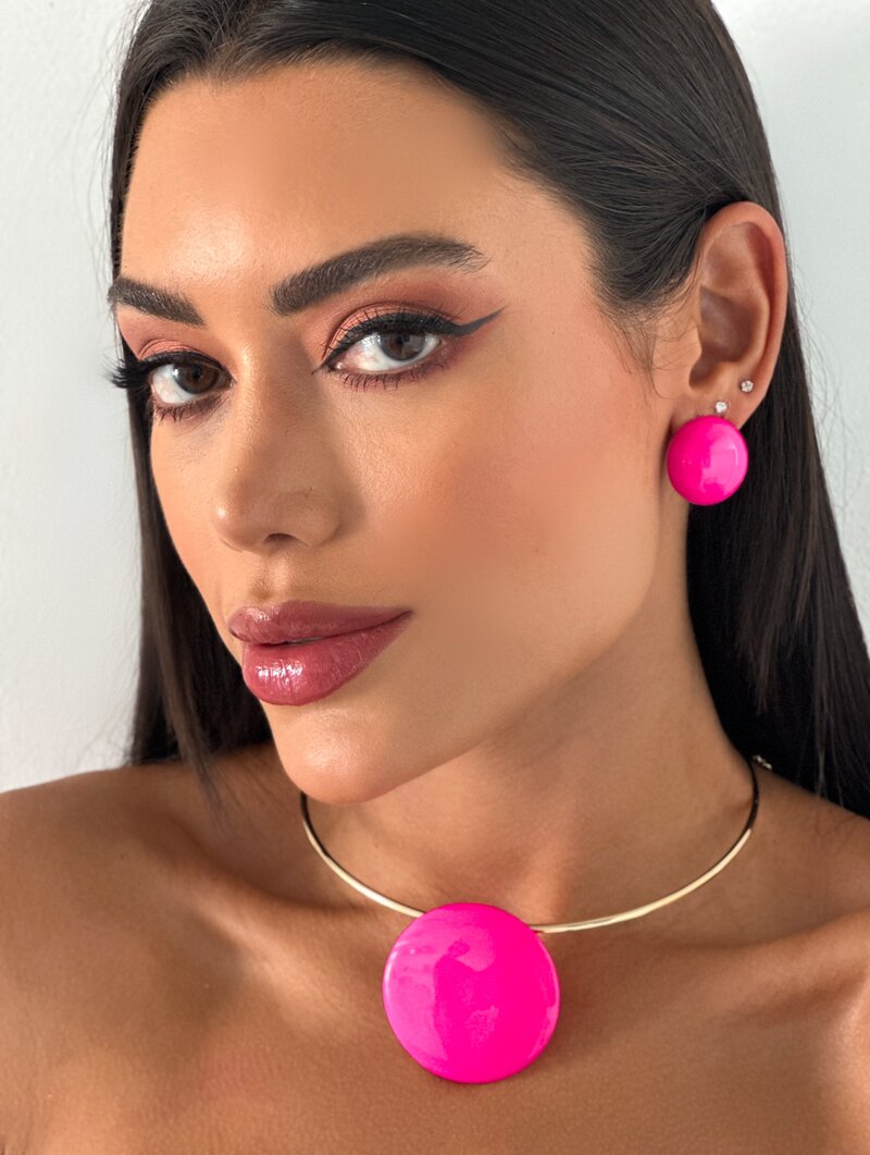 Conjunto Choker e Brinco Folheado a Ouro 18k Maxi Botton Cores