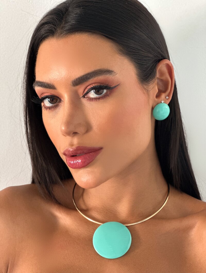 Conjunto Choker e Brinco Folheado a Ouro 18k Maxi Botton Cores