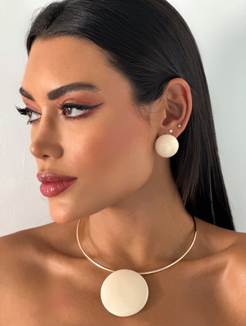 Conjunto Choker e Brinco Folheado a Ouro 18k Maxi Botton Cores