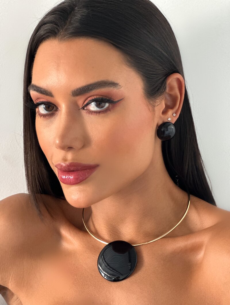 Conjunto Choker e Brinco Folheado a Ouro 18k Maxi Botton Cores