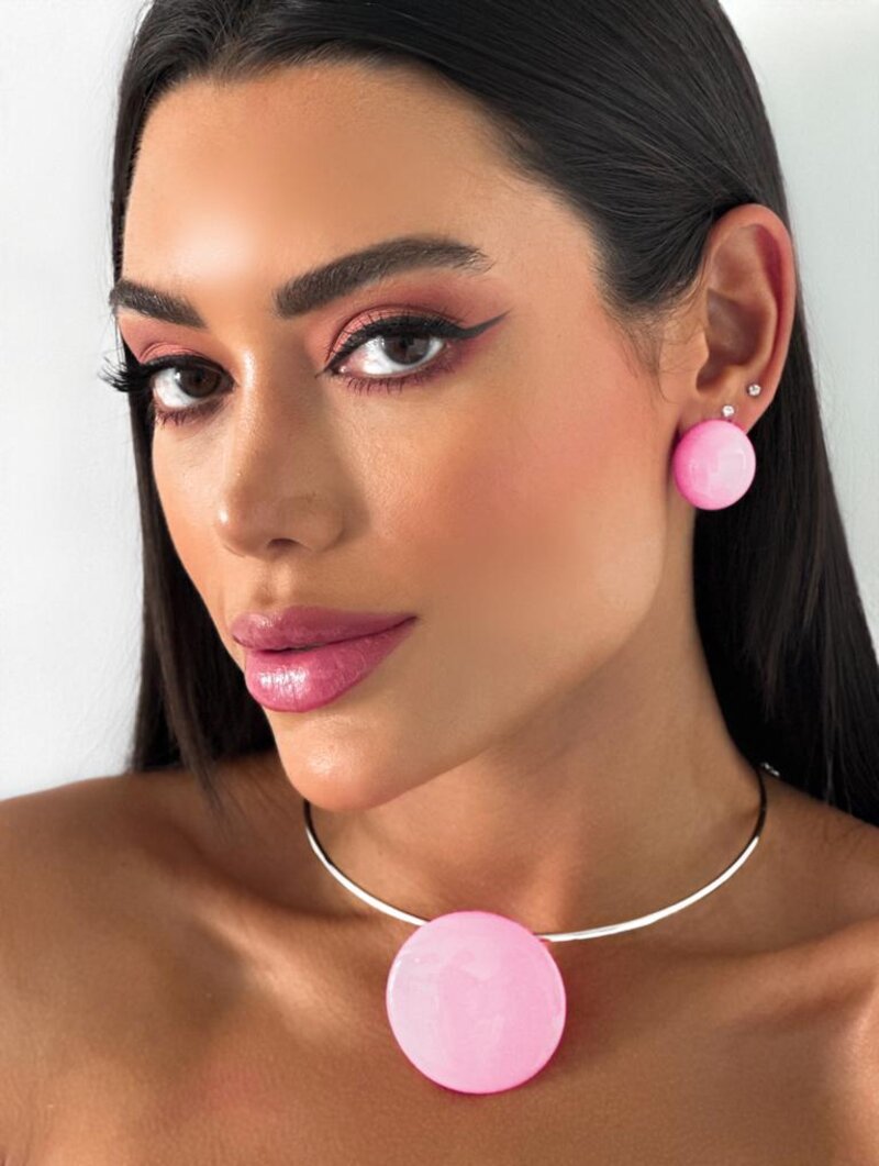 Conjunto Choker e Brinco Folheado a Ouro 18k Maxi Botton Cores