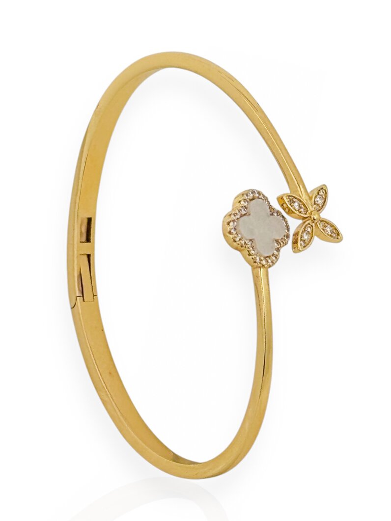 Bracelete Folheado a Ouro 18k e Prata 925 Aro com Inspiração Virginia e Flor