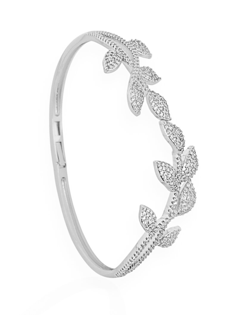 Bracelete Folheado a Ouro 18k e Prata 925 Design de 'Galho de Folhas' Cravejados