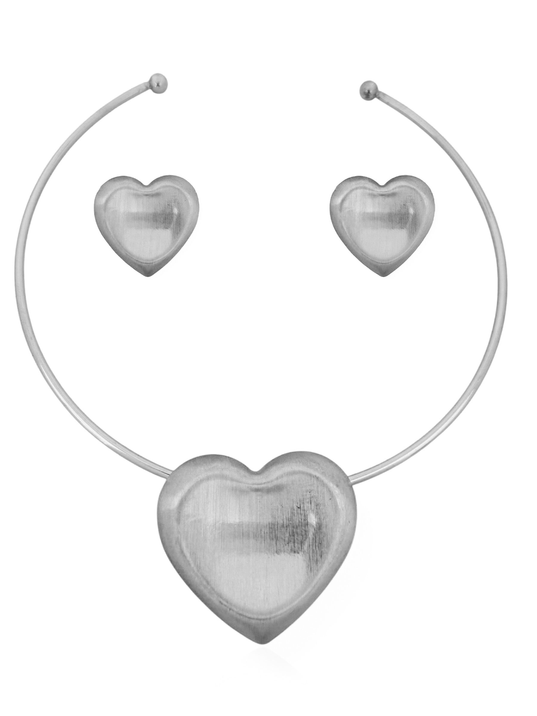 Conjunto Colar Aro e Brinco Folheado a Ouro 18k e Prata Coração Escovado