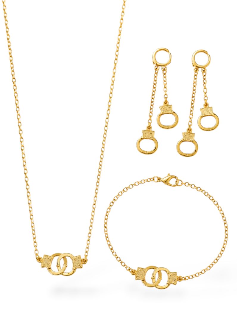 Conjunto Virginia Colar, Brinco e Pulseira Folheado a Ouro 18k e Prata Algema