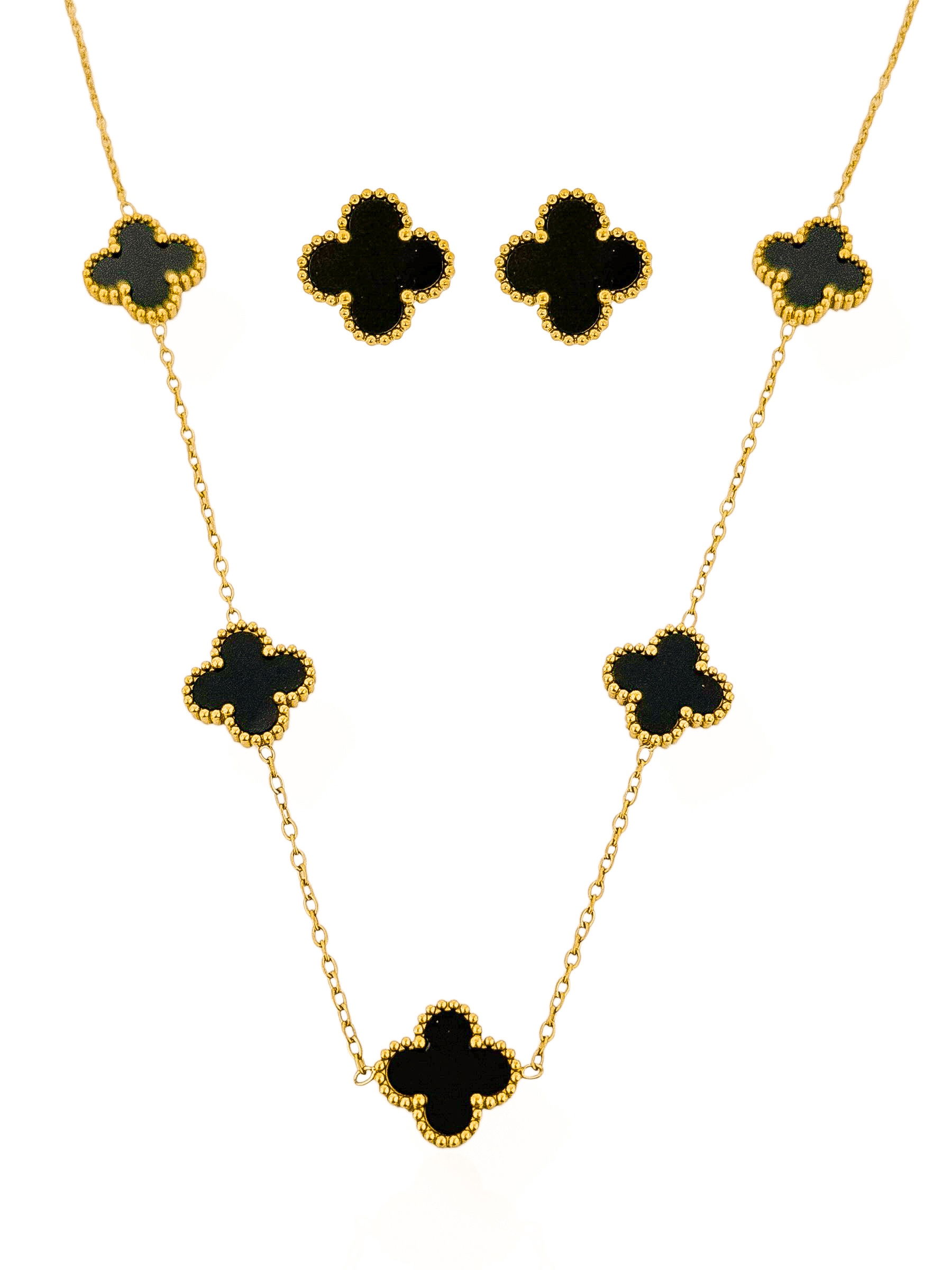 Conjunto Colar e Brinco Aço Inoxidável Folheado a Ouro 18k e Prata Com Inspiração Vg. Resinado