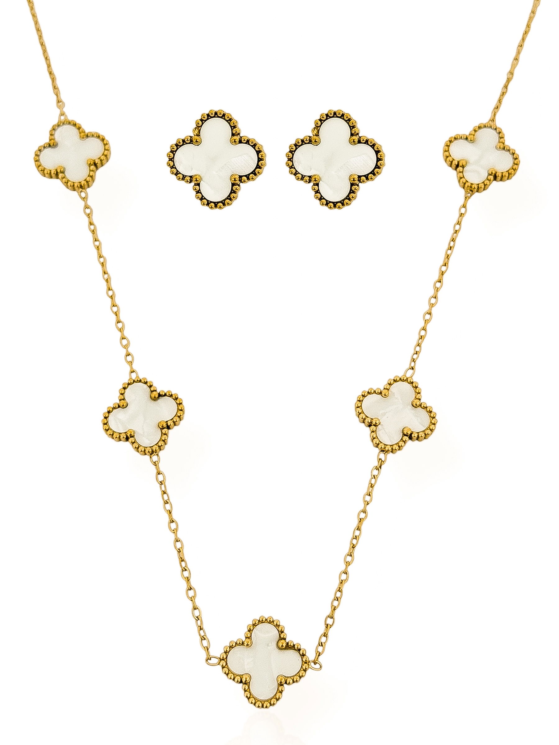Conjunto Colar e Brinco Aço Inoxidável Folheado a Ouro 18k e Prata Com Inspiração Vg. Resinado