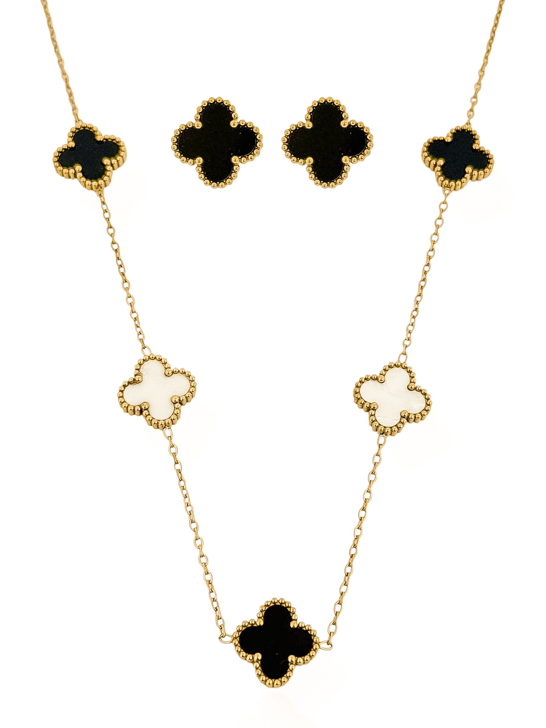 Conjunto Colar e Brinco Aço Inoxidável Folheado a Ouro 18k e Prata Com Inspiração Vg. Resinado