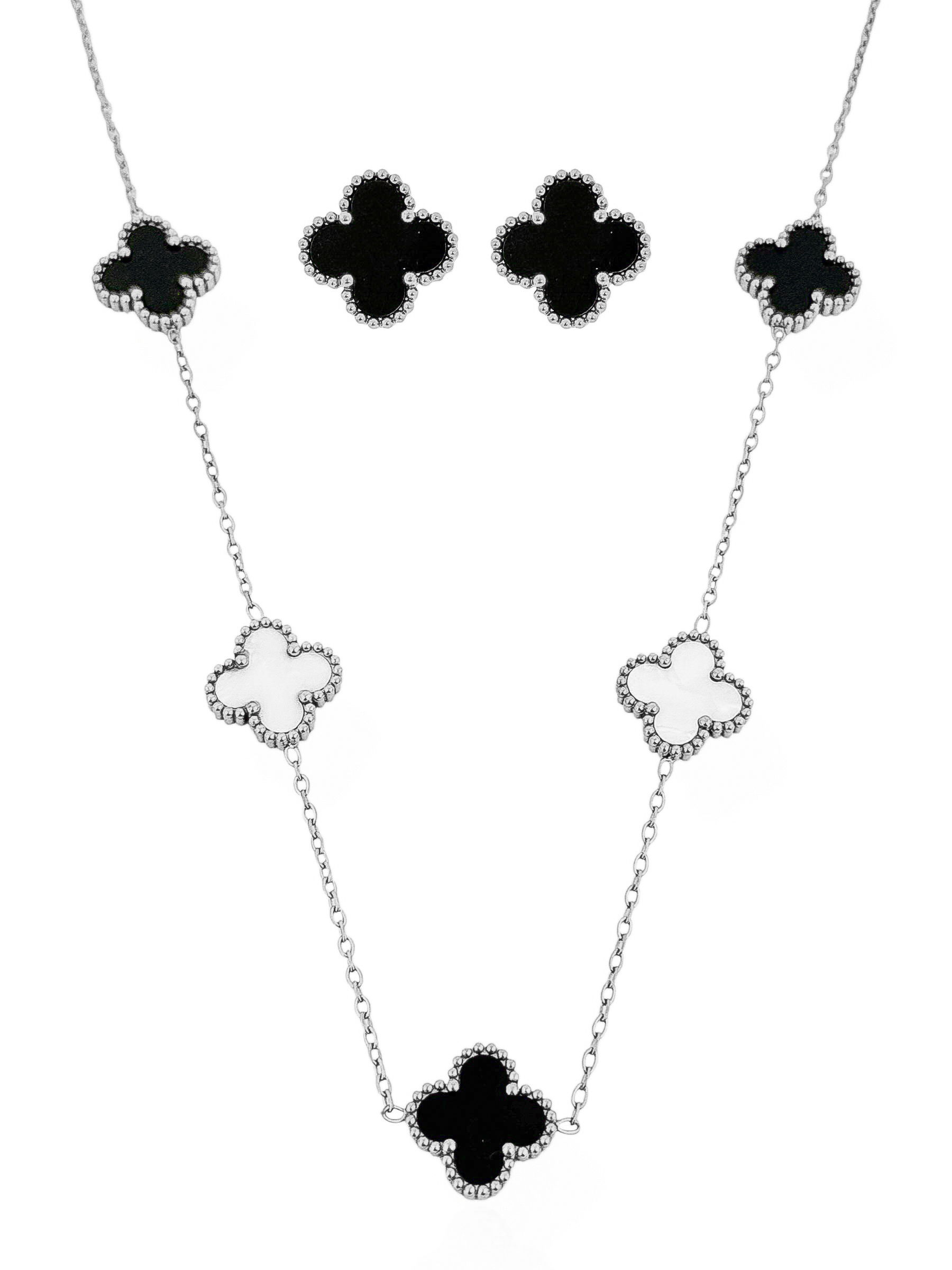 Conjunto Colar e Brinco Aço Inoxidável Folheado a Ouro 18k e Prata Com Inspiração Vg. Resinado