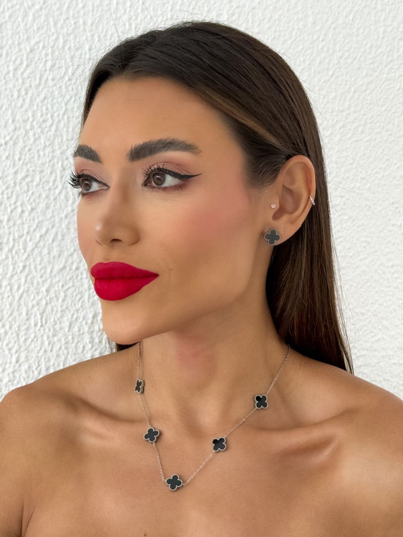 Conjunto Colar e Brinco Aço Inoxidável Folheado a Ouro 18k e Prata Com Inspiração Vg. Resinado